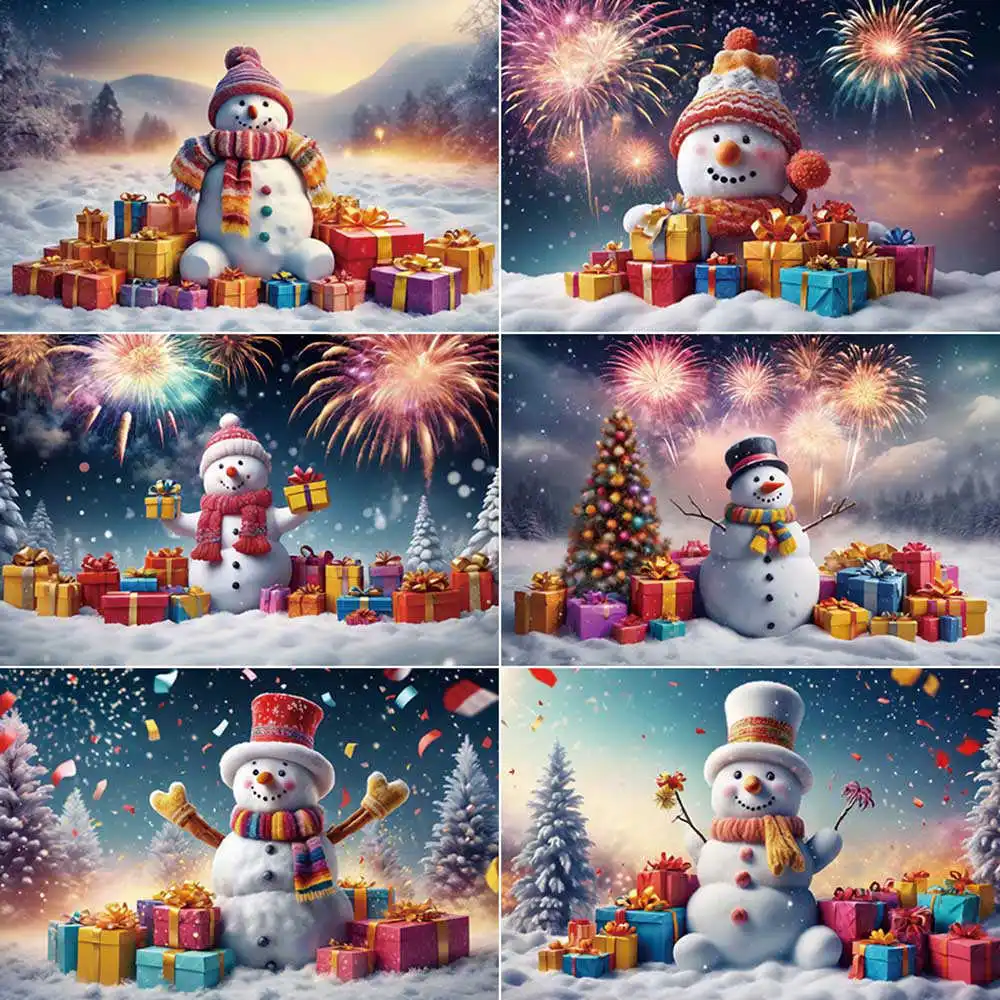 

MOON.QG Christmas New Year Photography Background Snowman Xmas Tree Fireworks Photozone Backdrop Children Studio Photocall Props