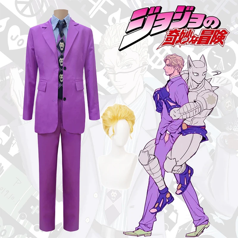 

Аниме JoJo's Bizarre Adventure Yoshikage Kira, униформа для косплея, костюм, наряд для вечеринки на Хэллоуин, парик для мужчин и женщин