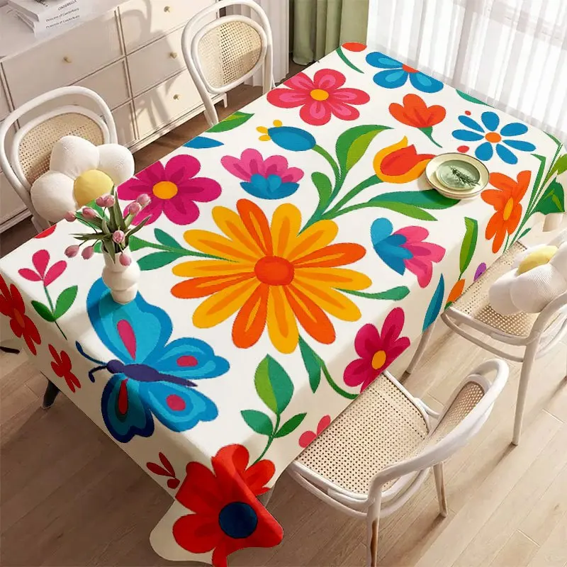 A Soft, Stylish, And Visually Appealing Tablecloth with a Colorful Floral Pattern, Machine Washable And Easy to Clean, Suitable for Dining Tables, Coffee Tables, Desks, Picnic Tables, Outdoor Dining Tables, And Camping Tables