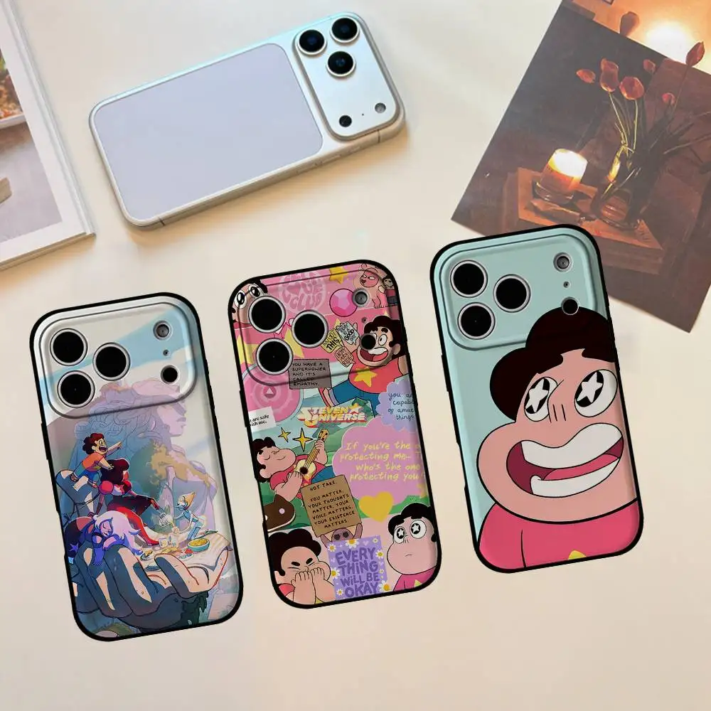 Niedliche H-Steven Universe-W Handyhülle für iPhone 17 16 15 14 13 12 11 X XR XS Plus Pro Max Mini Weiche Schwarze Schutzhülle