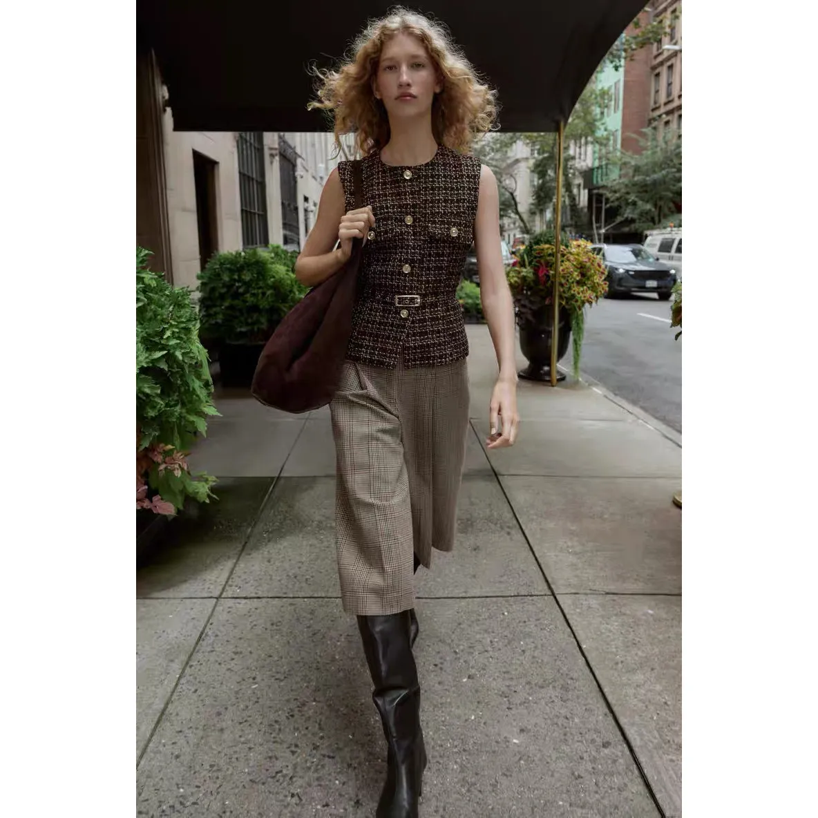 

Design Texture Vest Belt Decorated Lazy Sle Versatile Anti-Aging Slimming Waist Design Commute round Ne Single Button Str...