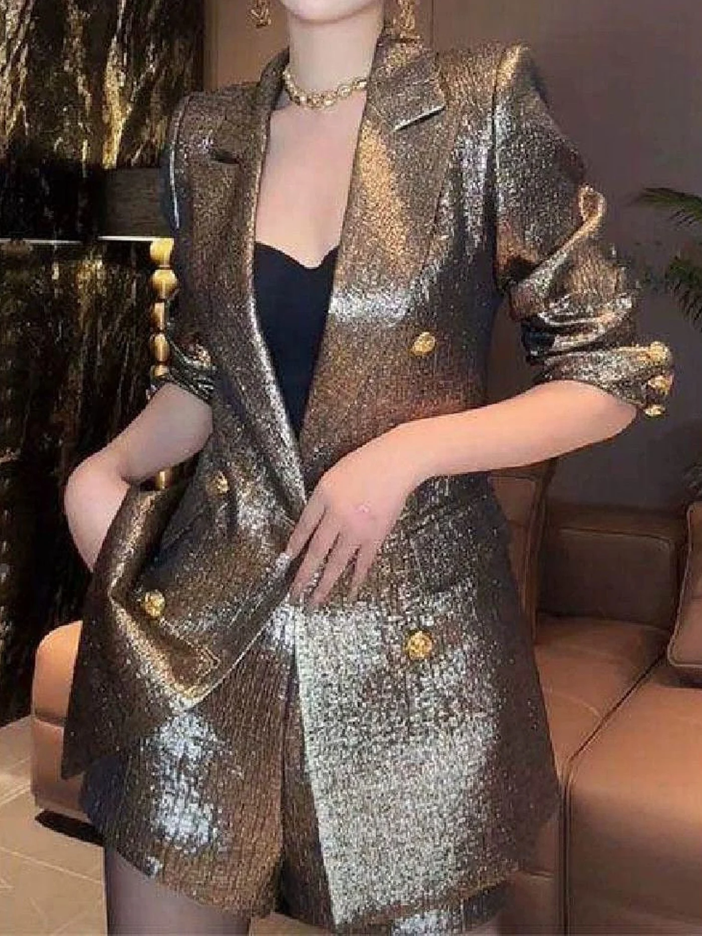 Elegant Slimming Single-Button Women's  Jacket Fall Fashion Trend French Style Loose Fit Long Sleeve Midi Coat