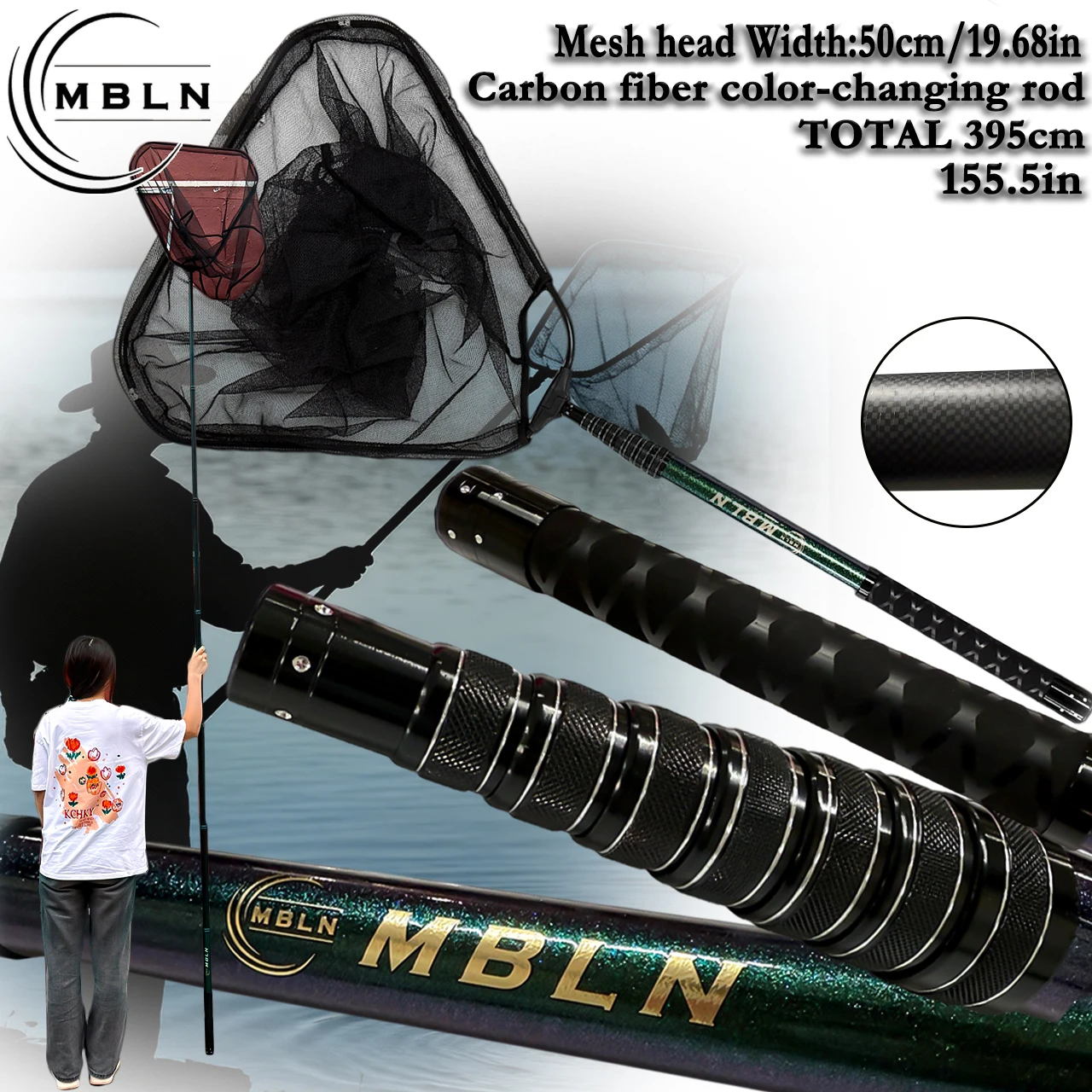 Salabre Telescópico Carbono MBLN – 3 m, Aro Triangular Multicolor - imagen 5