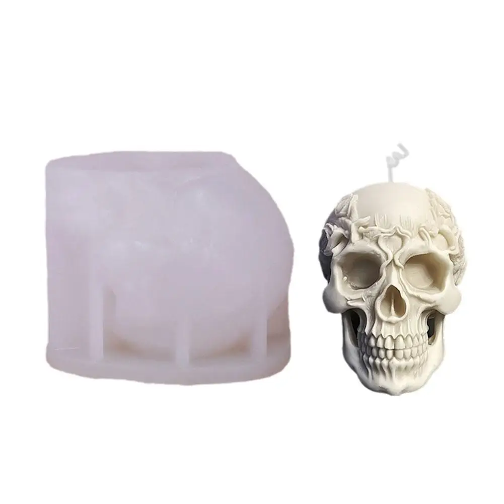 Moule à bougie 3D en silicone pour la décoration d'Halloween, fleur rose, tête de mort, plâtre en argile polymère, maison et bureau, Regina, J0A8