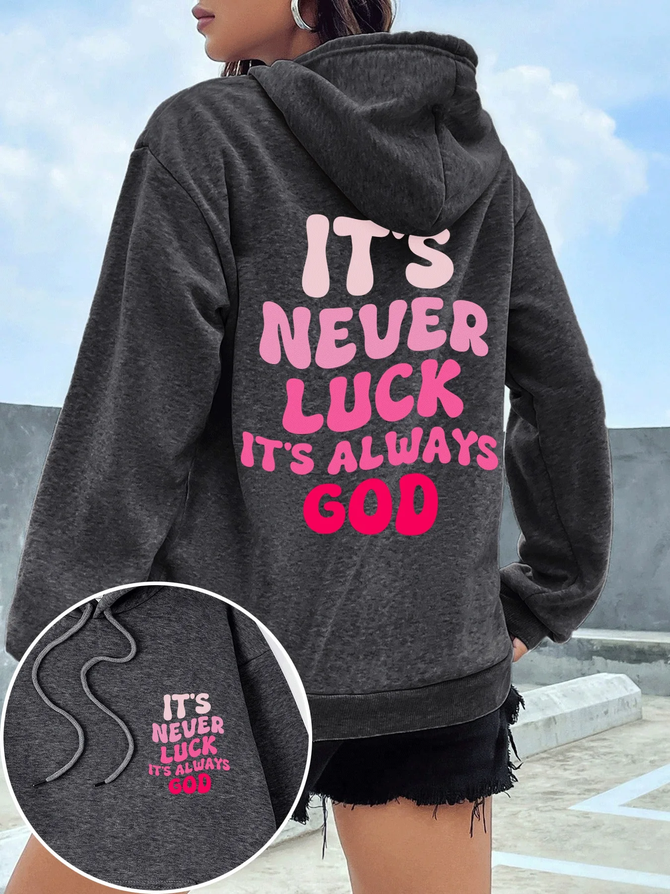 

Женская толстовка с принтом «Это никогда не удачи и всегда Бог», повседневная толстовка с карманами, свободные универсальные толстовки, удобная флисовая спортивная одежда