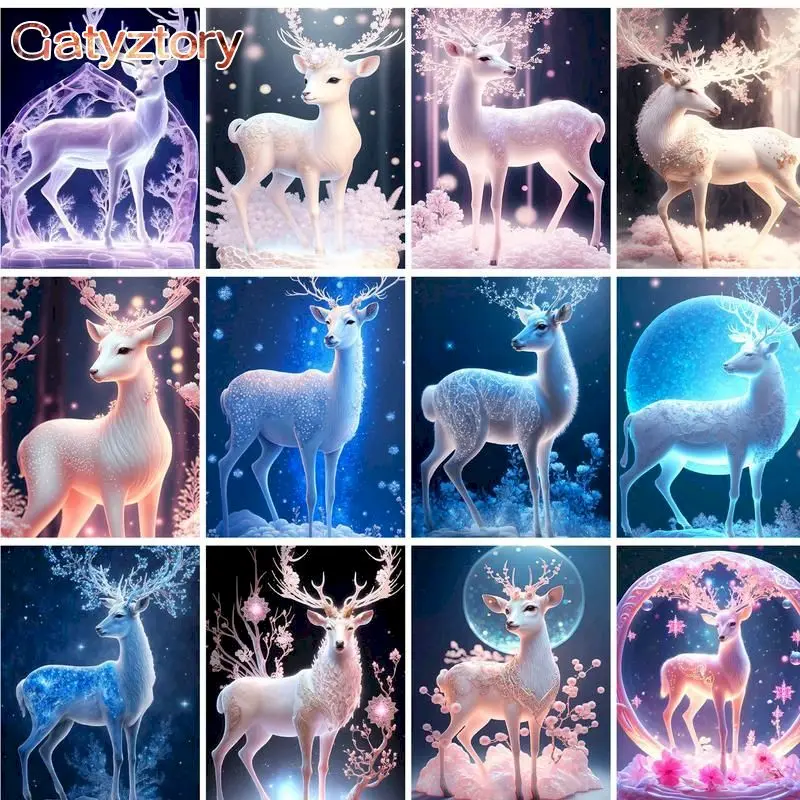 

GATYZTORY Paint By Number Colorful Deer Animals Set Pictures Oil Painting By Numbers Drawing An Canvas Home Decoration DIY Gift
