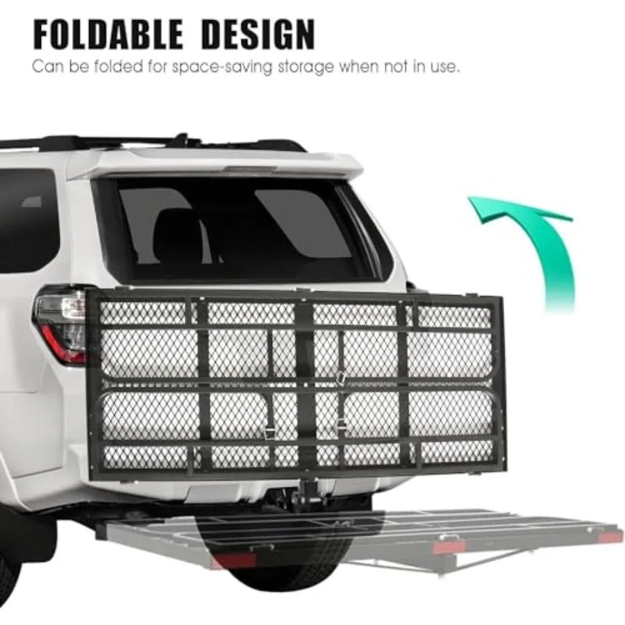 Folding Trailer Hitch Cargo Rack 60 x 24 x 14 Inch Hitch Mount Cargo Carrier with High Side Rails for RV Truck SUV Van 500 lbs
