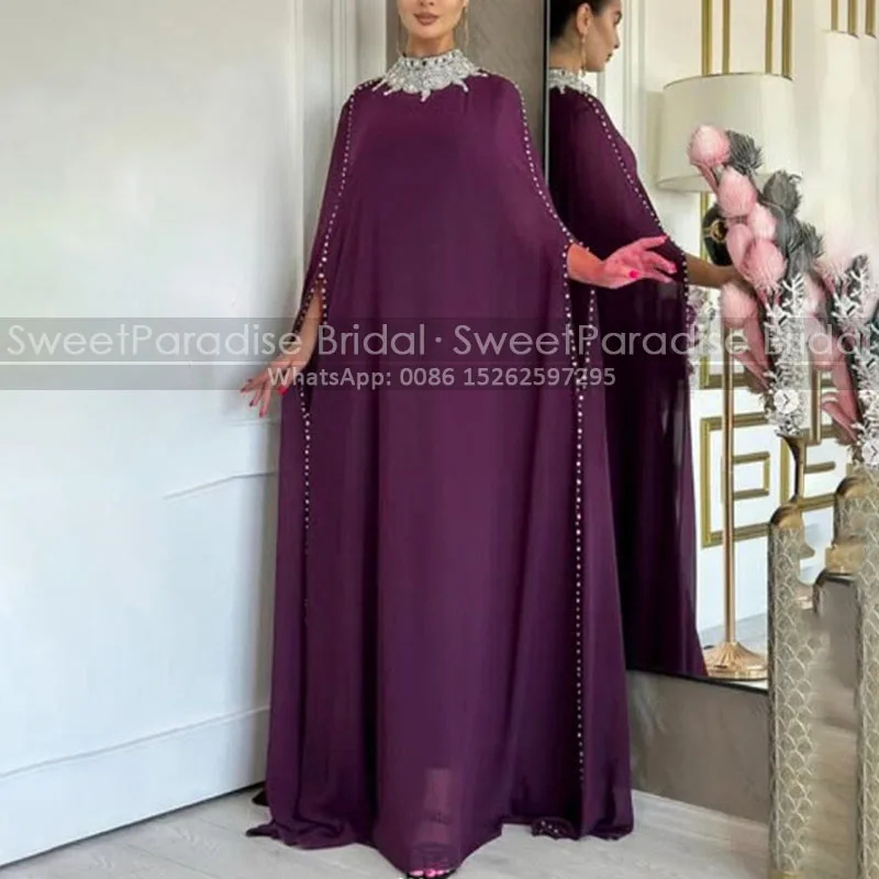 Arabic Kaftan Women Mother of the Bride Dresses A Line Beaded Sequins High Neck Customized Chiffon Long Evening Dress Party