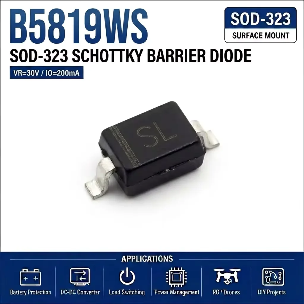 (100 pcs) B5819WS SOD-323/SOD-123 (Marking SL) - Schottky Diode 40V 1A 0.9V