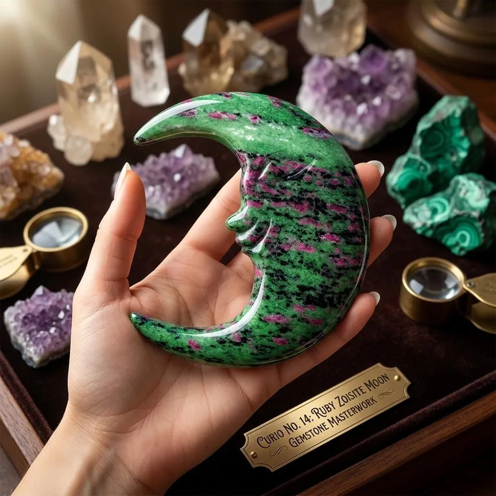 Natural Crystal Moon Face Carving Hand Carved Gemstone Crescent Moon Statue Reiki Healing Energy Stone Home Altar Decor