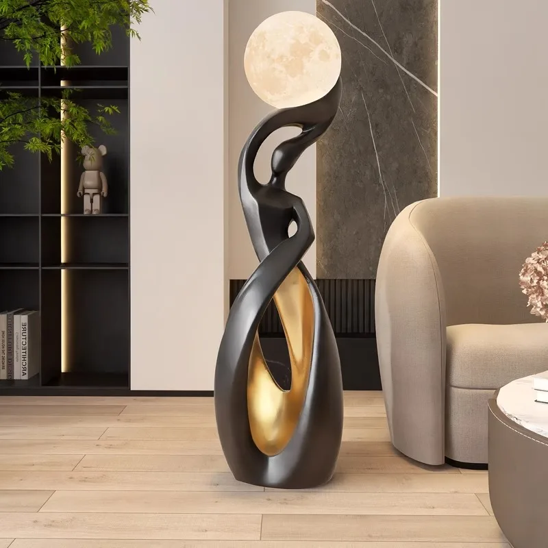 Home Art Decoration Floor Light for Living Room Side Bedside Cabinet Sculpture Characters Standing Lamp Large Resin Ornament