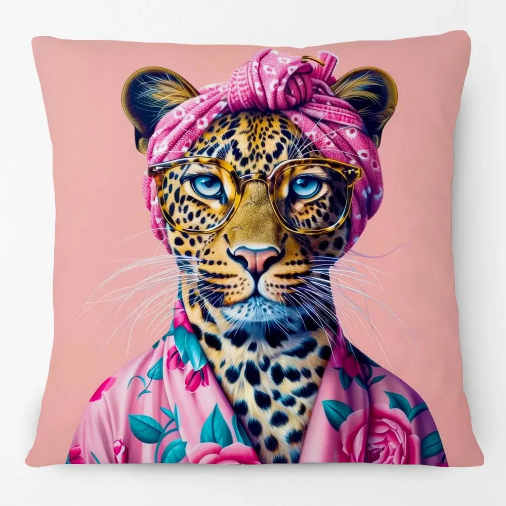 VIKAMA bathrobe funny leopard pillow case pink dopamine wind print fun living room sofa Bedroom sofa pillow case