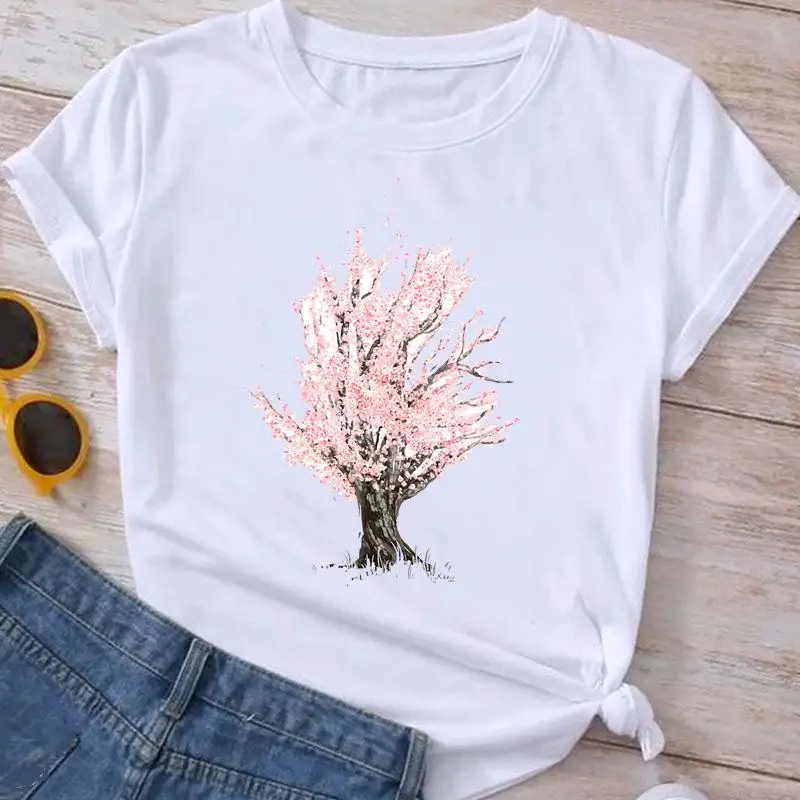 Fashion Clothes Summer Spring Flower 90s Tee Ladies Cartoon Clothing Short Sleeve Graphic T Shirt Women T-shirt Female Top