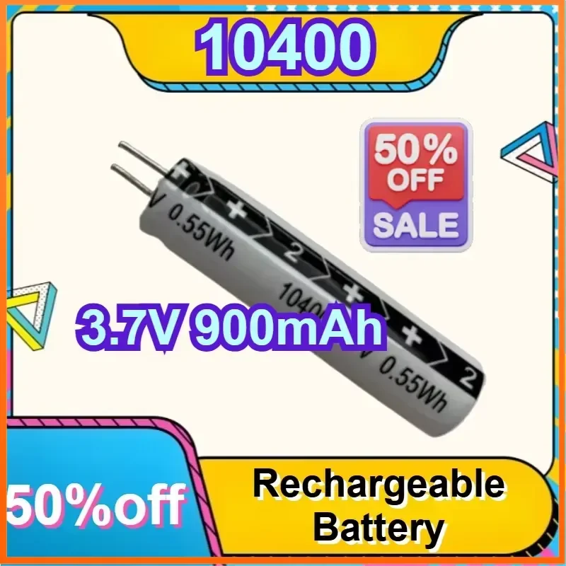 New 2pcs 10400 3.7V 900mAh High Capacity Cylindrical Capacitive Lithium Rechargeable Battery