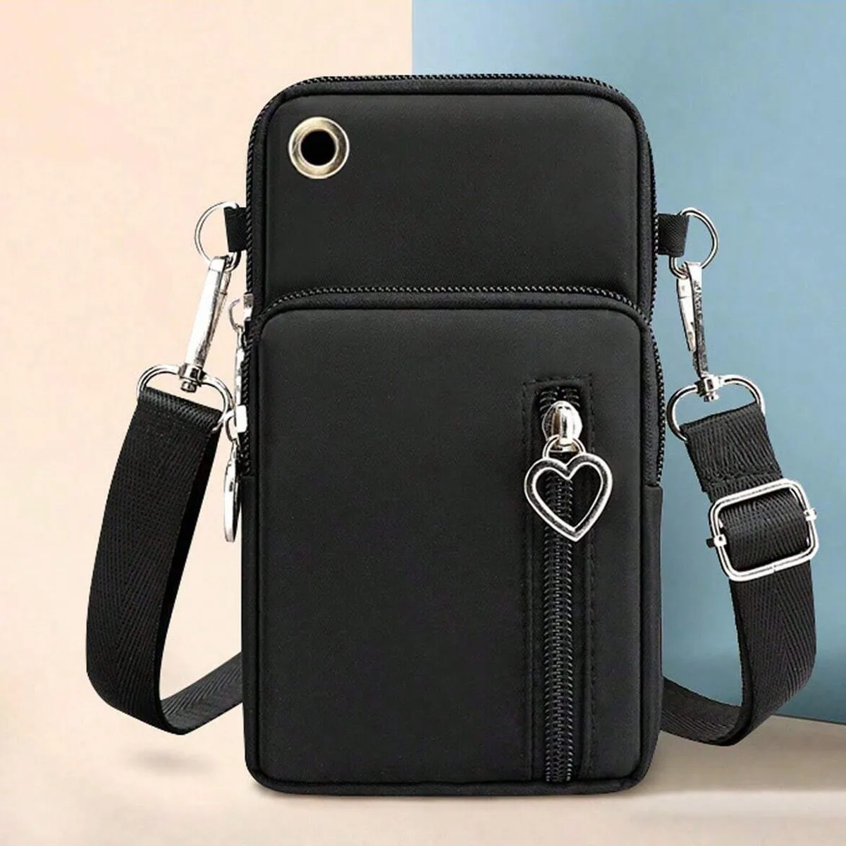 

Armband Bag For Sports Running, Mini Nylon Crossbody Phone Bag, Multi Zipper Purse For Women