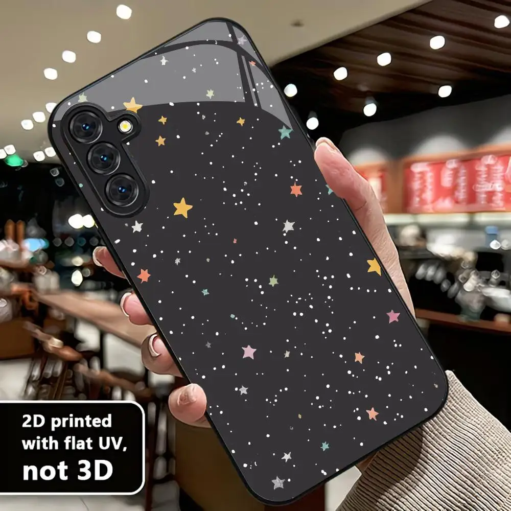 Colorful star patterned glass phone case suitable for Samsung Galaxy S26 S25 S24 S23 S22 S20 FE/Ultra/Plus anti drop back cover