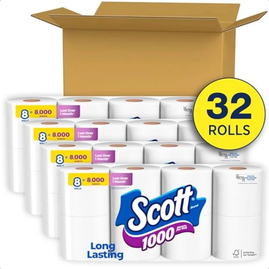 1000 Toilet Paper 32 Rolls SepticSafe 1Ply Toilet Tissue