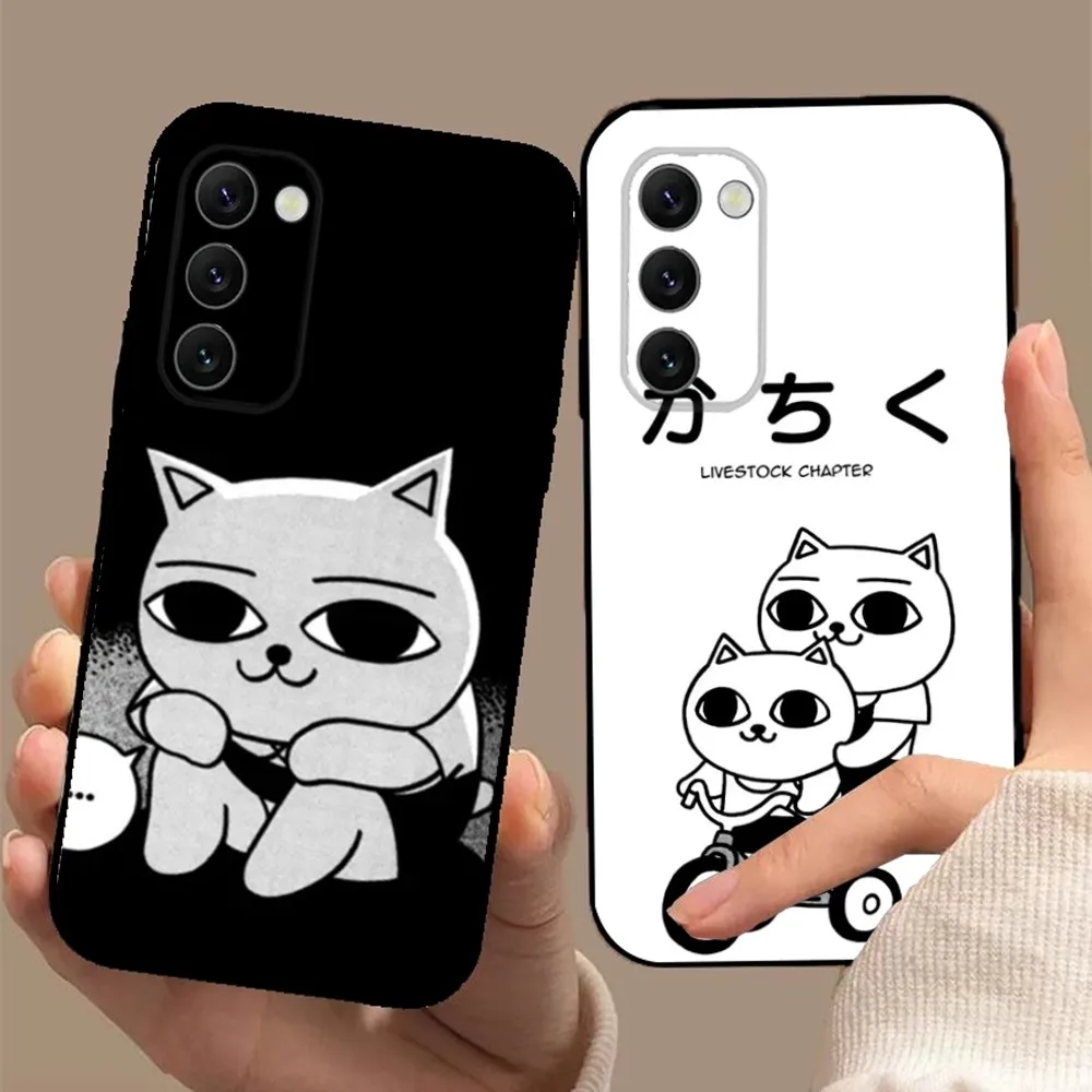 

N-Nekojiru Cat Cute Phone Case For Samsung S24,23,23,22,30,21,10,9,Note20 Ultra,Lite,Ultra,5G,Plus,FE,Black Soft Case