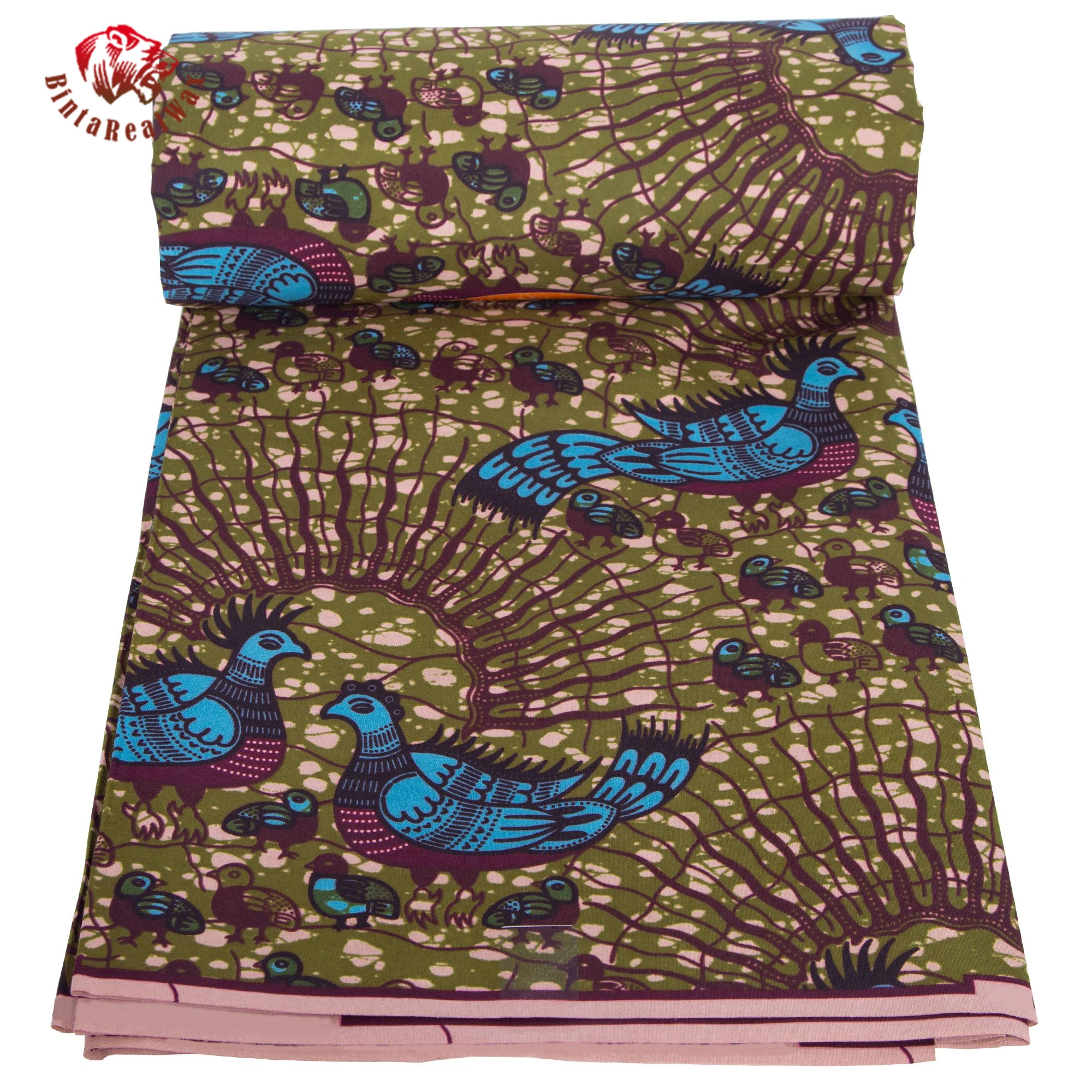 African Wax Print Fabric Geometric Bird Design Blue Purple Olive Green Ankara Kitenge Dressmaking Home Decor FP6709 view 5