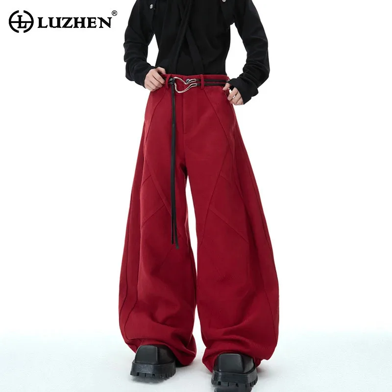 Luzhen nicho tridimensional silhueta terno calças soltas simples casual versátil 2025 novas calças de perna larga masculino americano lz8189