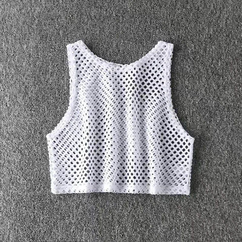 Sexy Black/Red Hollow Out Crop Top 2024 Mesh T-shirt Female Loose Fashion Summer Basic Tops For Women Fishnet Shirt