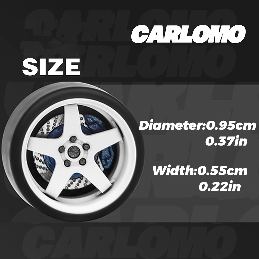 1/64 Alloy White Model Wheels Rubber Tires with Brake Disc Ball Bearing Rims for Diecast Model Car for Hot Wheels Diameter:9.5mm