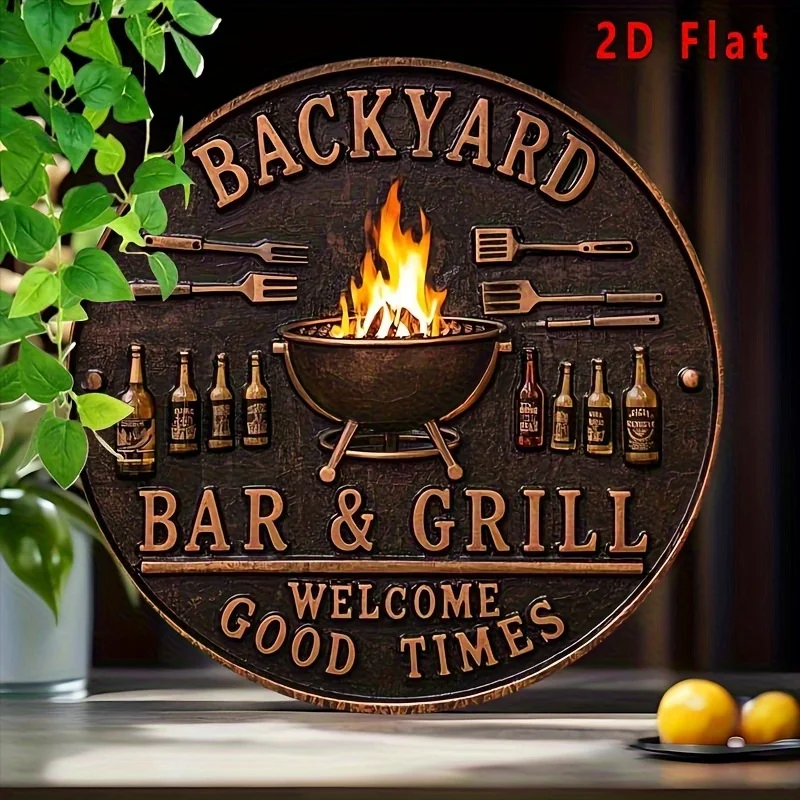 شعارات الشواء والبار الرجعية - جداريات خشبية ريفية مع أدوات شواء وزجاجات البيرة وتصاميم اللهب والديكورات الخارجية المتينة