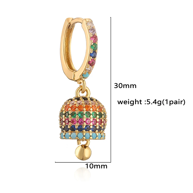 HECHENG, colorful cz small bell earrings wholesale for women gifts jewelry new fashion cute capri accessries