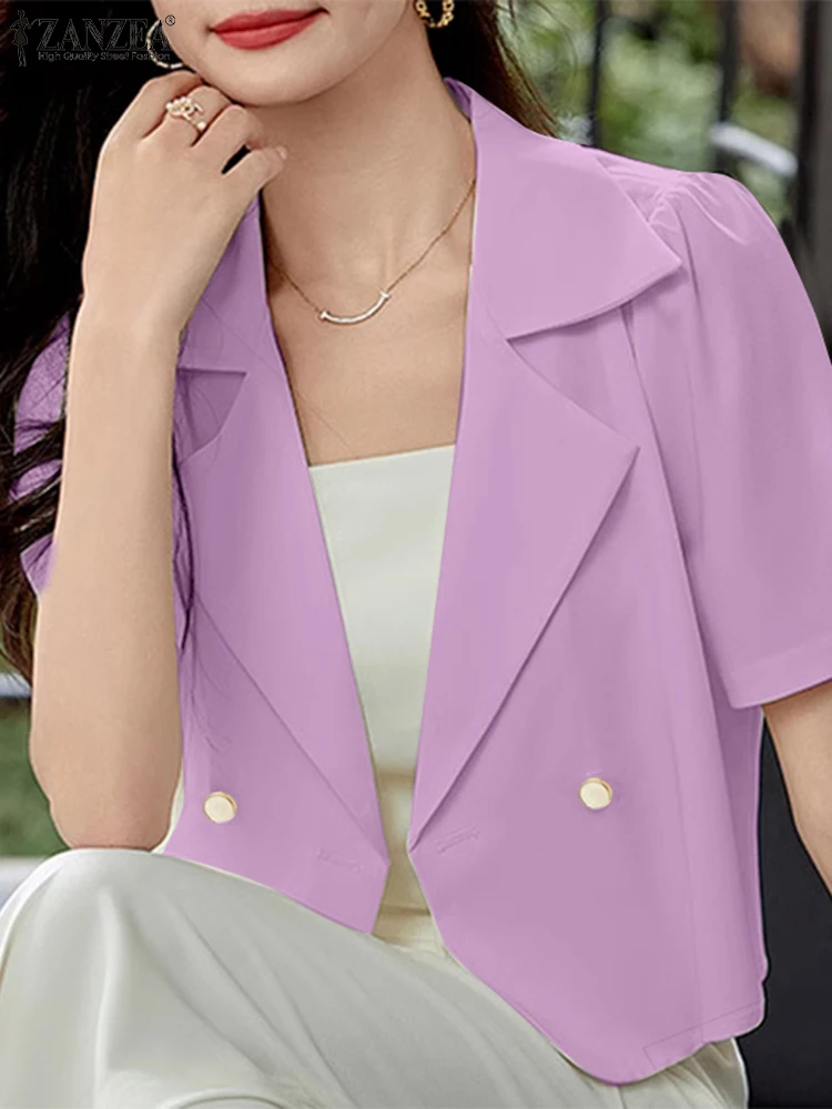 Fashion Summer Women Short Sleeve OL Blazer Solid Thin Tops 2024 ZANZEA Elegant Office Lady Blouse Casual Lapel Neck Shirt 2024