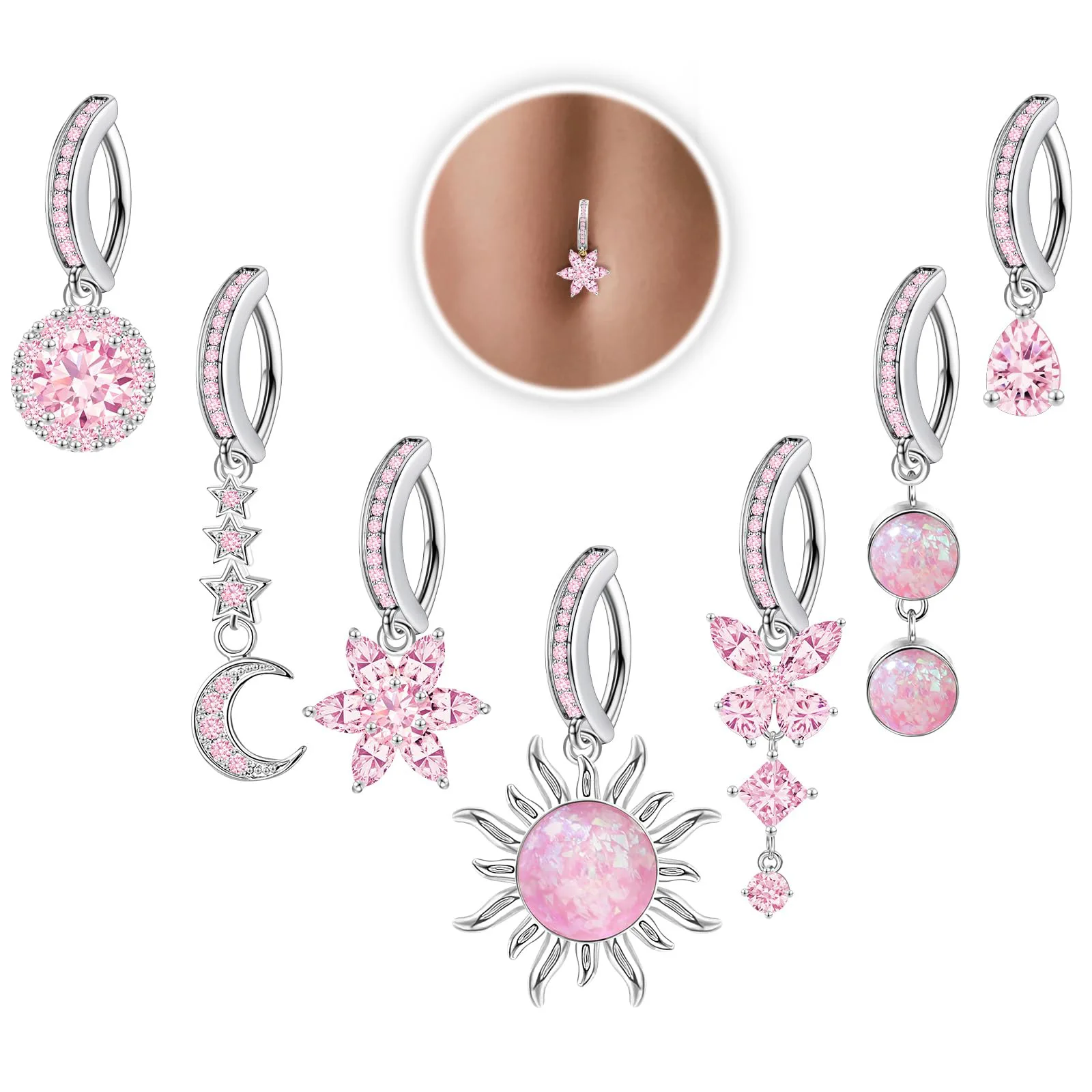 Pink Butterfly Belly Button Piercing Jewelry Women Cz Navel Barbell Fashion Crystal Reverse Curved Belly Rings Piercing Ombligo