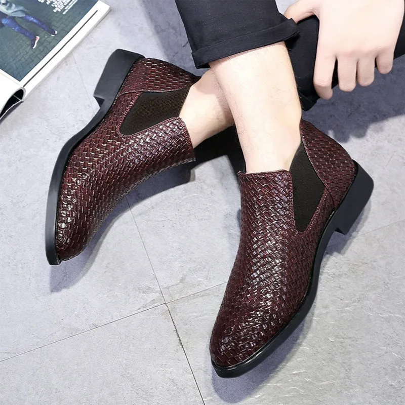 Czarne męskie buty, luksusowe, wysokiej jakości botki Chelsea, męskie skórzane buty za kostkę, casualowe buty designerskie, klasyczne biznesowe botki męskie. — zdjęcie 5