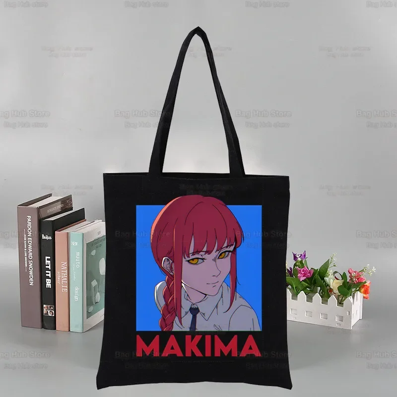 Anime Chainsaw Man Manga Black Canvas Bag Large Capacity Makima Pochita Denji Storage Handbag Shoulder Bag Tote Student Bookbag