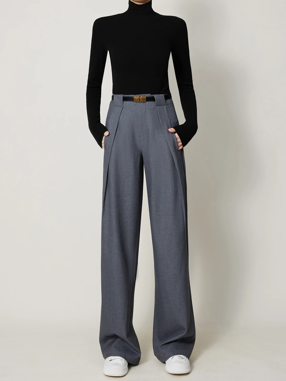 

Шерстяные брюки-палаццо женские с высокой талией, свободные, прямые, повседневные, в пол, для офиса, простой дизайн