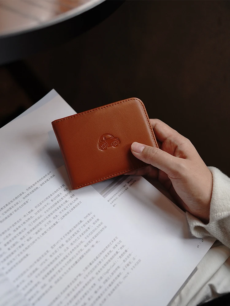 Custom Top Layer Cowhide Cute Small Car Genuine Leather Driver's License Holder Ultra-thin Driver's License Clip Document Card H