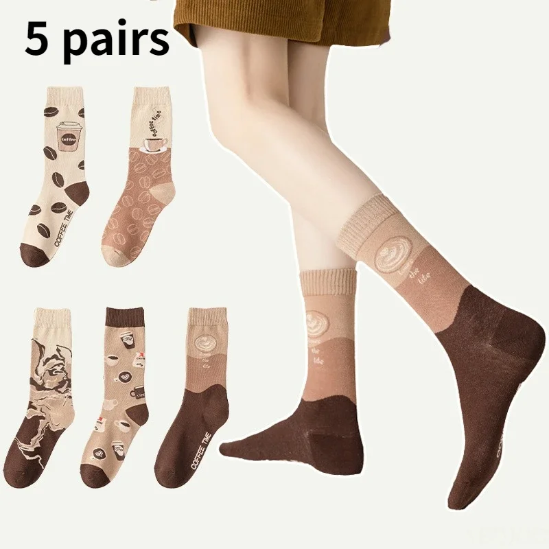 

5 пар весенне-осенних новых впитывающих пот и дышащих женских носков с героями мультфильмов, повседневные удобные милые женские носки