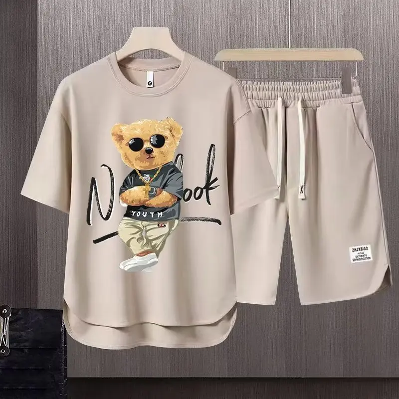 Conjuntos de treino Harajuku masculino, camiseta e shorts de manga curta, roupas casuais, moda japonesa, verão, 2 peças, 2023