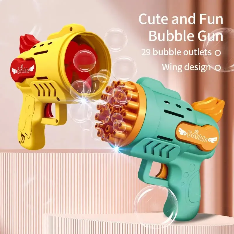 Light-Up Bubble Gun - 29-otworowy Gatling Blaster dla chłopców i dziewcząt w wieku 6–14 lat (bateria i płyn bąbelkowy nie wchodzi w skład zestawu)