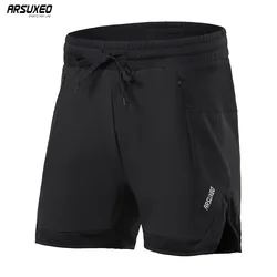 ARSUXEO Men's Running Shorts With Liner Exercise Workout Training 2 in 1 Zipper Pockets Jogging Fitness Trunks Dry Fit B211