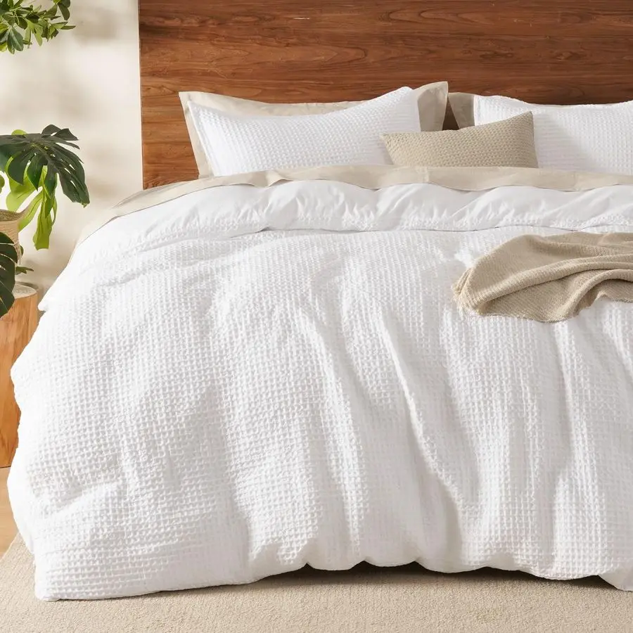 

Home Waffle Weave Duvet Cover Set King Size,Soft Breathable 3pcs Comforter Cover Set with 2 Pillowcases,Textured Home Decor Bedd