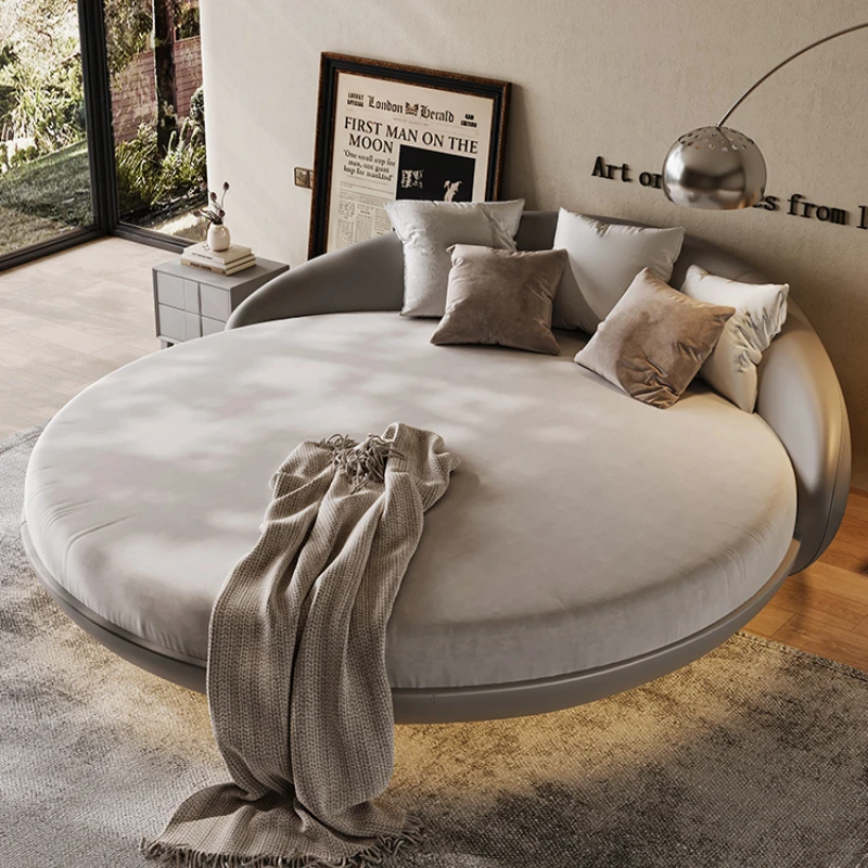 

Princess Luxury Modern Double Bed Mattress King Size Italian Villa Leather Bed Round Adults Cama Box Casal Furniture Home