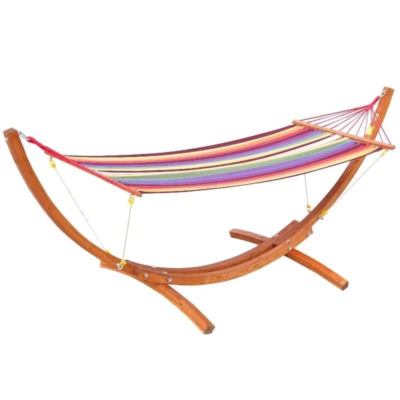 

2026 Alfresco Relaxation Haven 10' Rainbow Wood Hammock Stand For Patio Bliss
