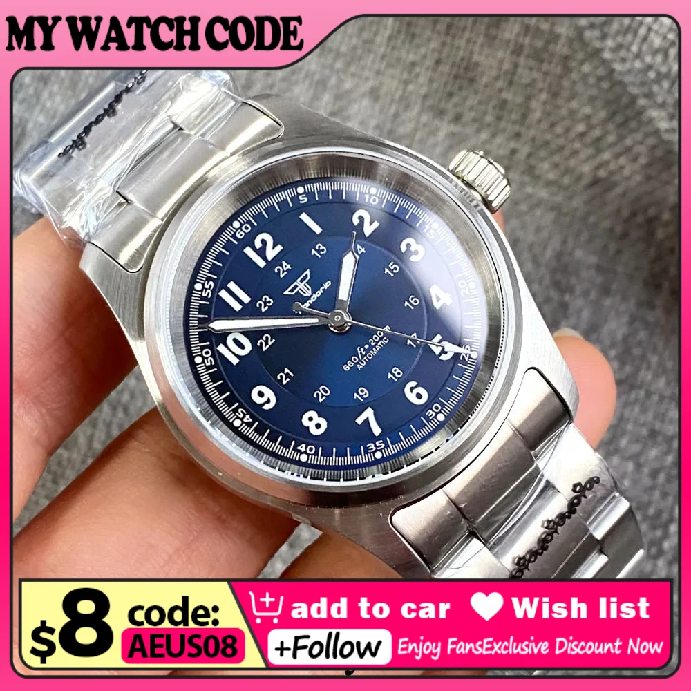 

Tandorio 200m Waterproof Field Watches NH35 Movement 36mm Men Steel Sport Mechanical Wristwatch Sapphrie Glass Pilot glass back