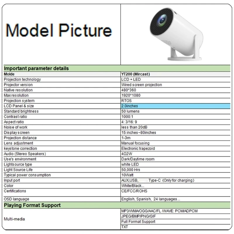 Flexible Installation 1080P Wireless Projector Equipped with Rotatable Lens Auto keystones Correction and WiFi Connectivity US