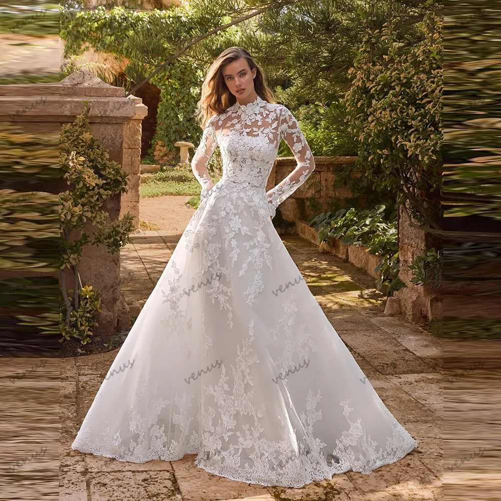 

Гламурные свадебные платья трапециевидной формы, свадебные платья, винтажные халаты без платья Джека, кружевные аппликации, Vestidos De Novia по индивидуальному заказу, 2025 г.