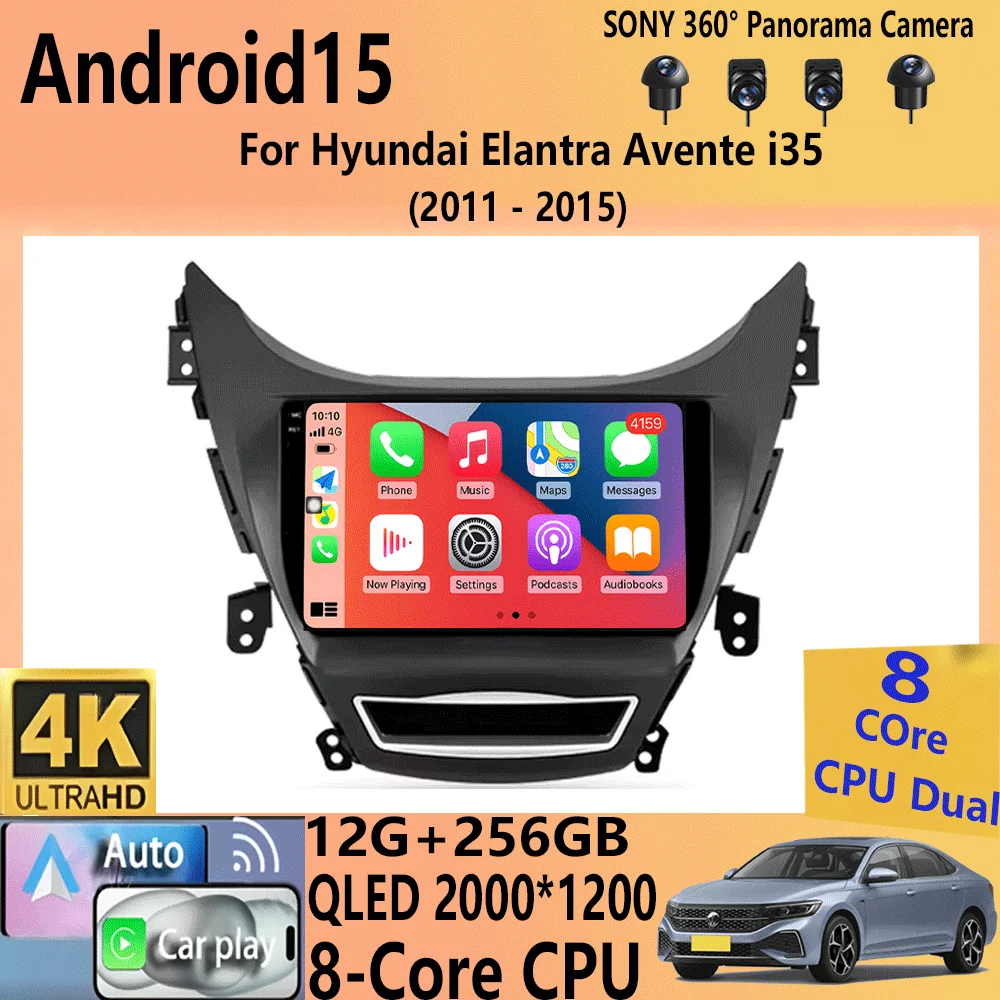 

Android 15 Carplay Auto GPS Navigation Car Radio Multimedia Player For Hyundai Elantra Avente i35 2011 - 2015 video Stereo 2 DIN