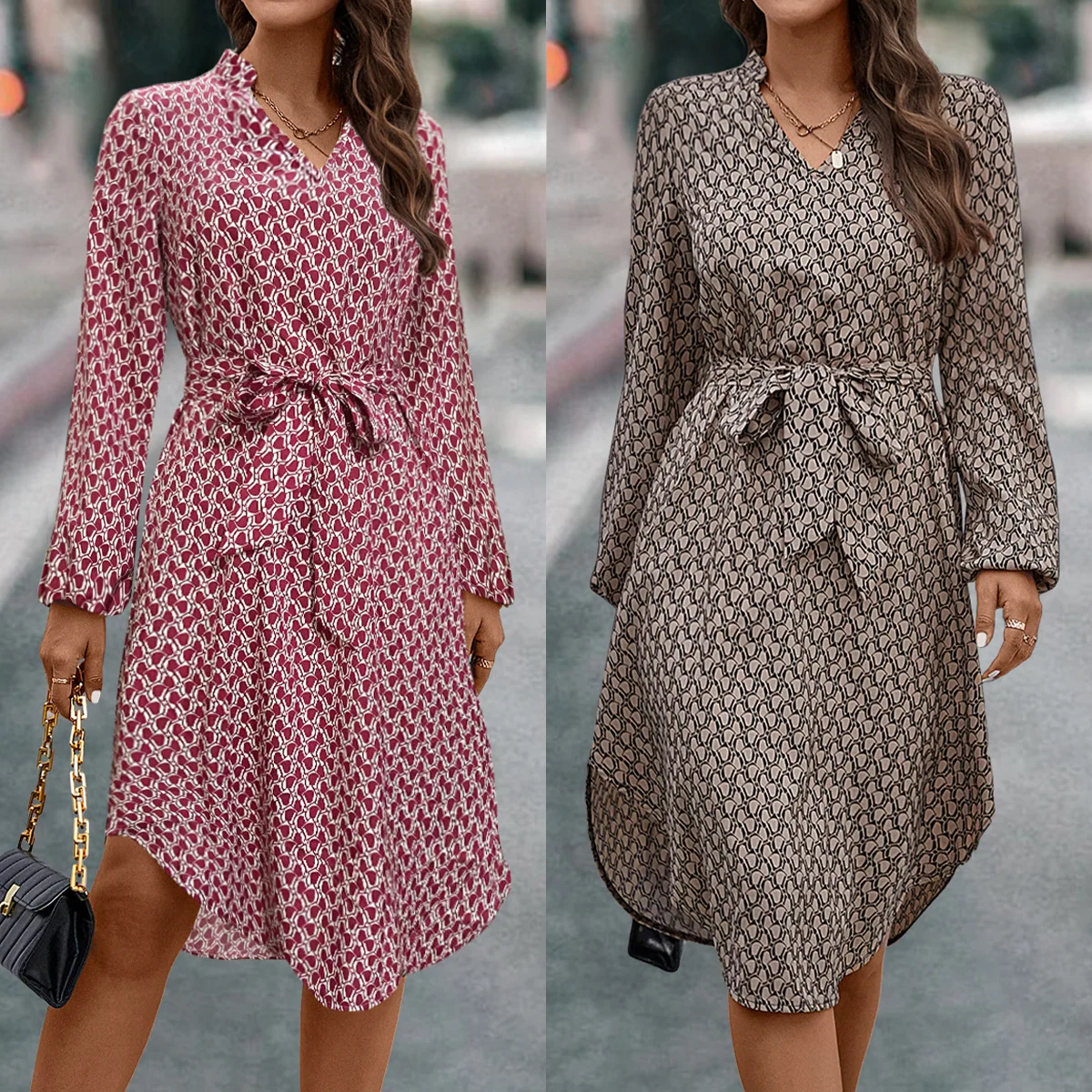 Элегантные женские платья с осенним длинным рукавом Vestido Femininos Женская одежда Платье Robe Femme Longue Długie Suknie