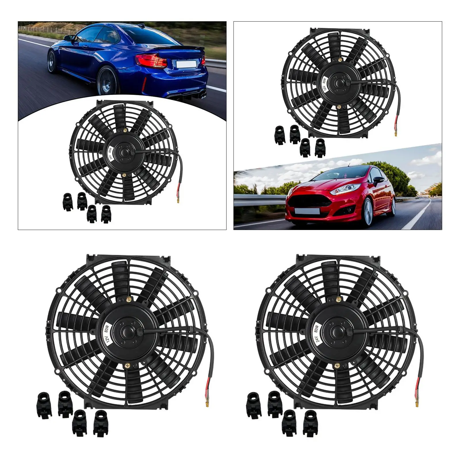 Automotive Universal Car Radiator Cooling Fan Assembly 80W Electric ABS Engine Repair Component for Heat Control
