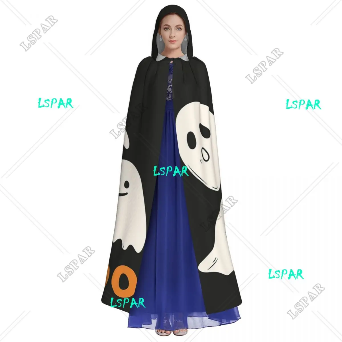 Halloween Ghost Fear Pumpkin Cute Long Hooded Cloak Witch Medieval Costume Cosplay Cape HalloweenVampire Adult Unisex