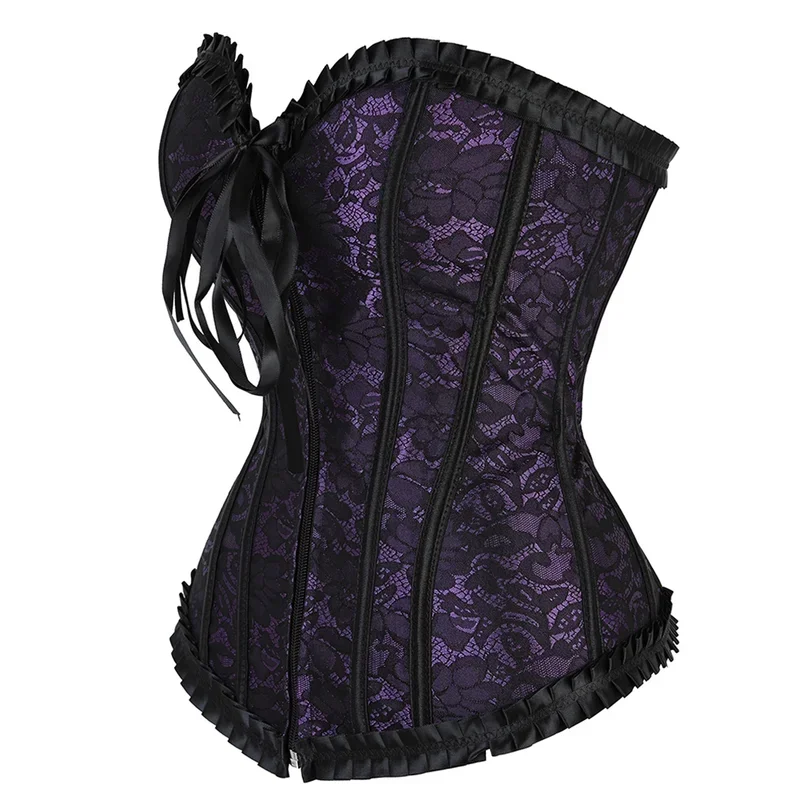 Gothic Corset Carnival Party Bustiers Sexy Burlesque Floral Pleated Trim Bustier Zip Boned Vintage Corsage Plus Size Kors CMM221