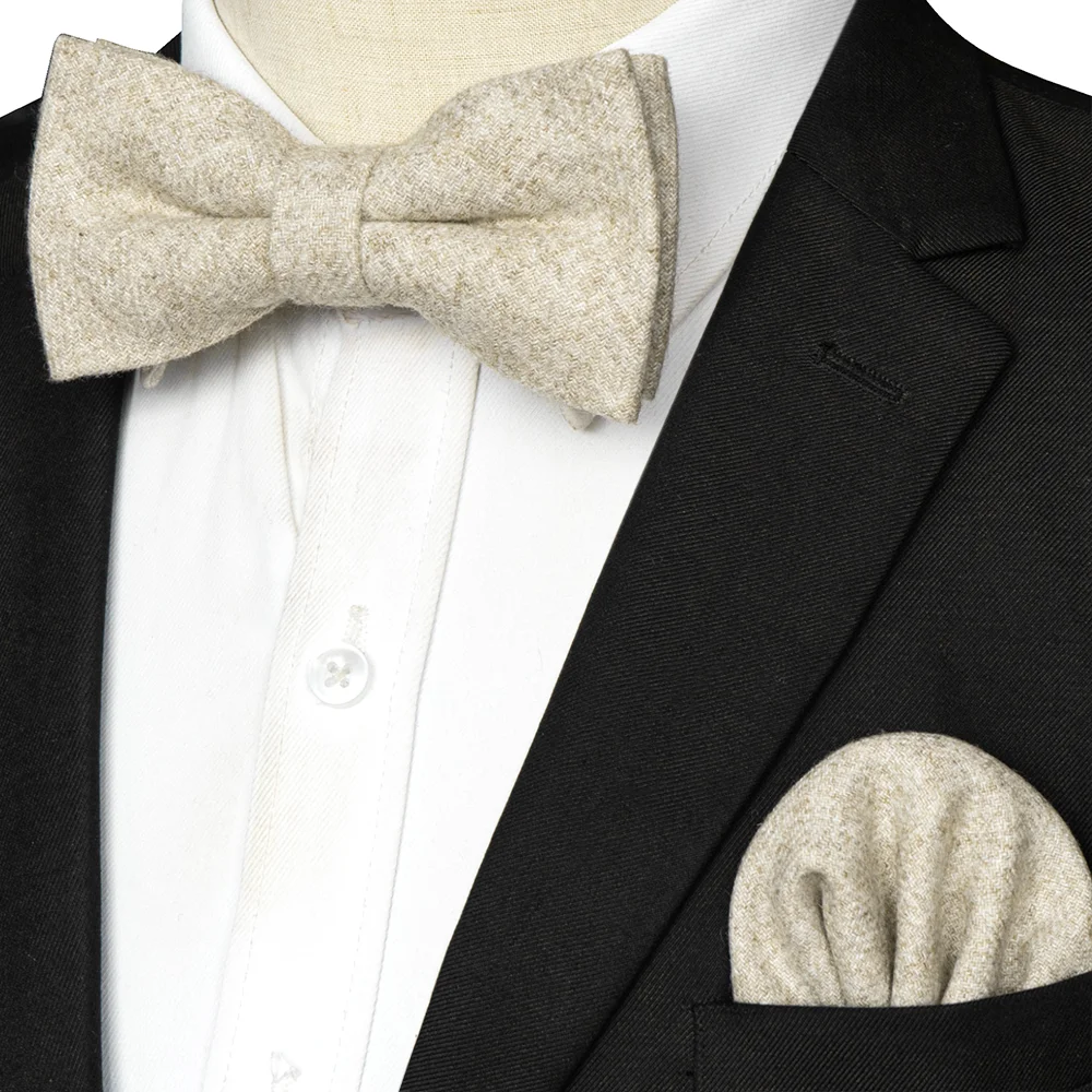 EASTEPIC Kaschmir-Krawatte, doppellagig, dick, Fliege für Herren, Einstecktuch-Set, Woll-Accessoire, warme Farbe, Hochzeitsgeschenk, Winterparty – Detail 4